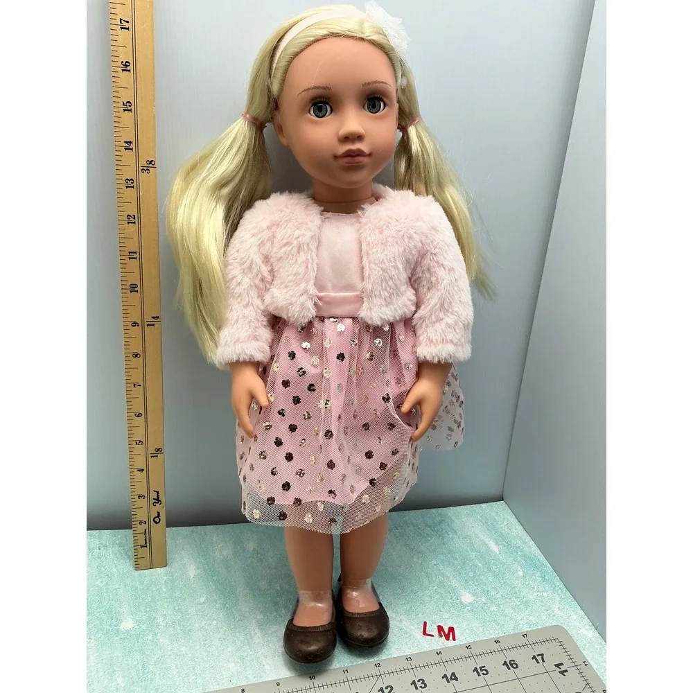 Our Generation Doll Blonde Hair Blue Eyes Pink Dress‎ Outfit 18 Inches